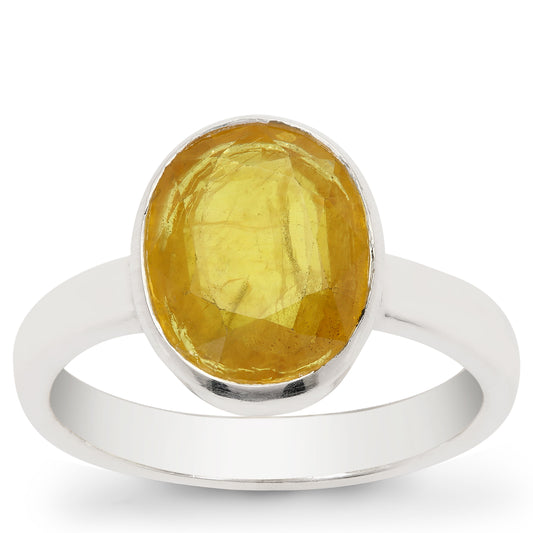 Yellow Sapphire (Pukhraj) Ring in Sterling Silver (RYSS)