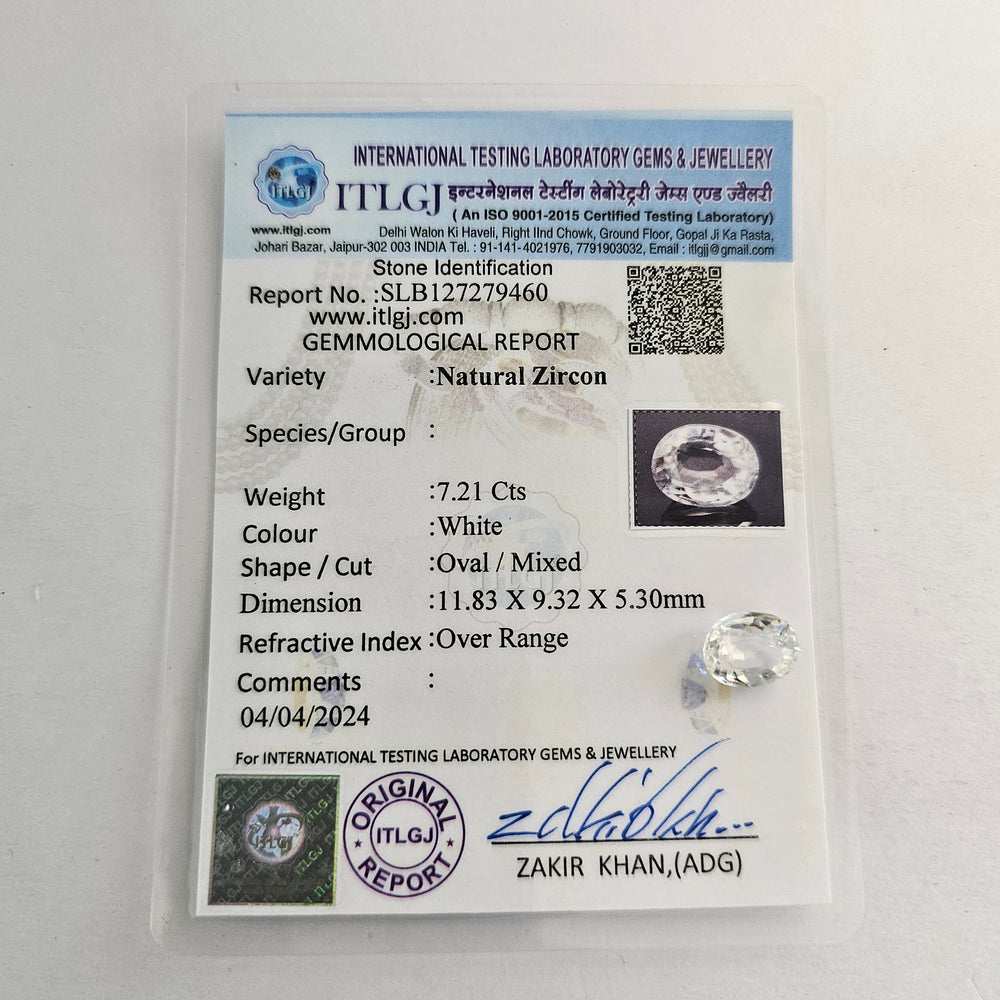 Certified White Zircon 7.20 Cts (7.92 Ratti)