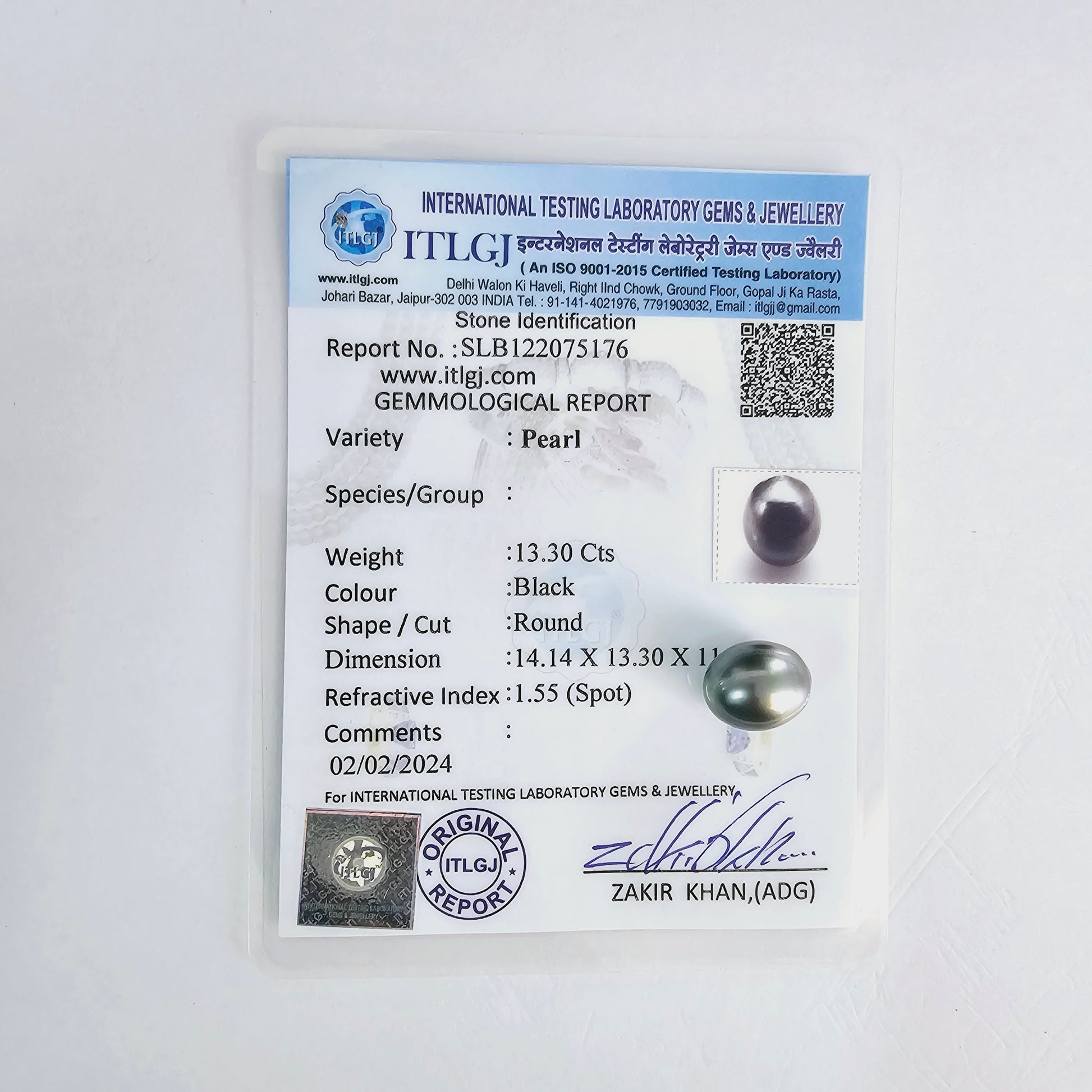 Certified Tahitian Grey Black Pearl Undrilled 13.30 Carats (14.63 Ratti) Tahiti SQOZ10