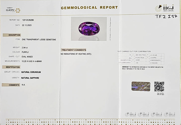 Certified  Khooni Neelam 2.94 Cts (3.25 Ratti) Sri Lanka (Ceylon)