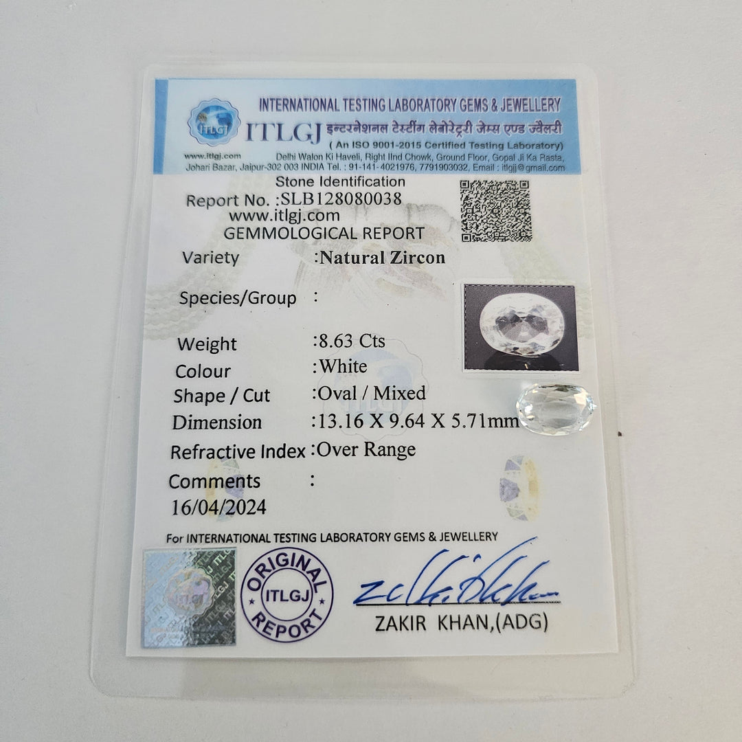 Certified White Zircon 8.65 Cts (9.52 Ratti)