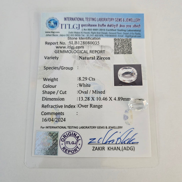 Certified White Zircon 8.30 Cts (9.13 Ratti)