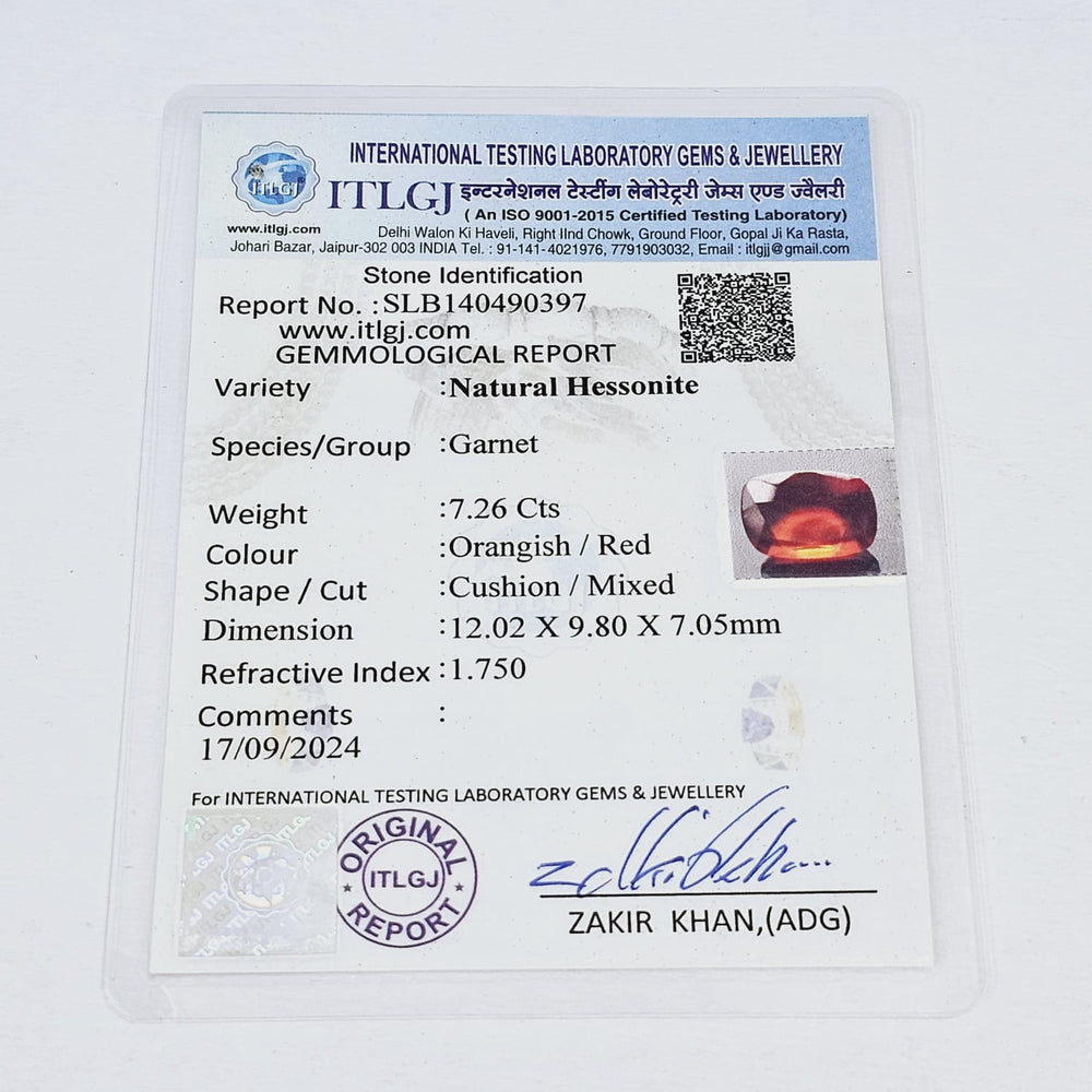 Certified Hessonite (Gomed) 7.26 Cts (7.98 Ratti) India TNNF26