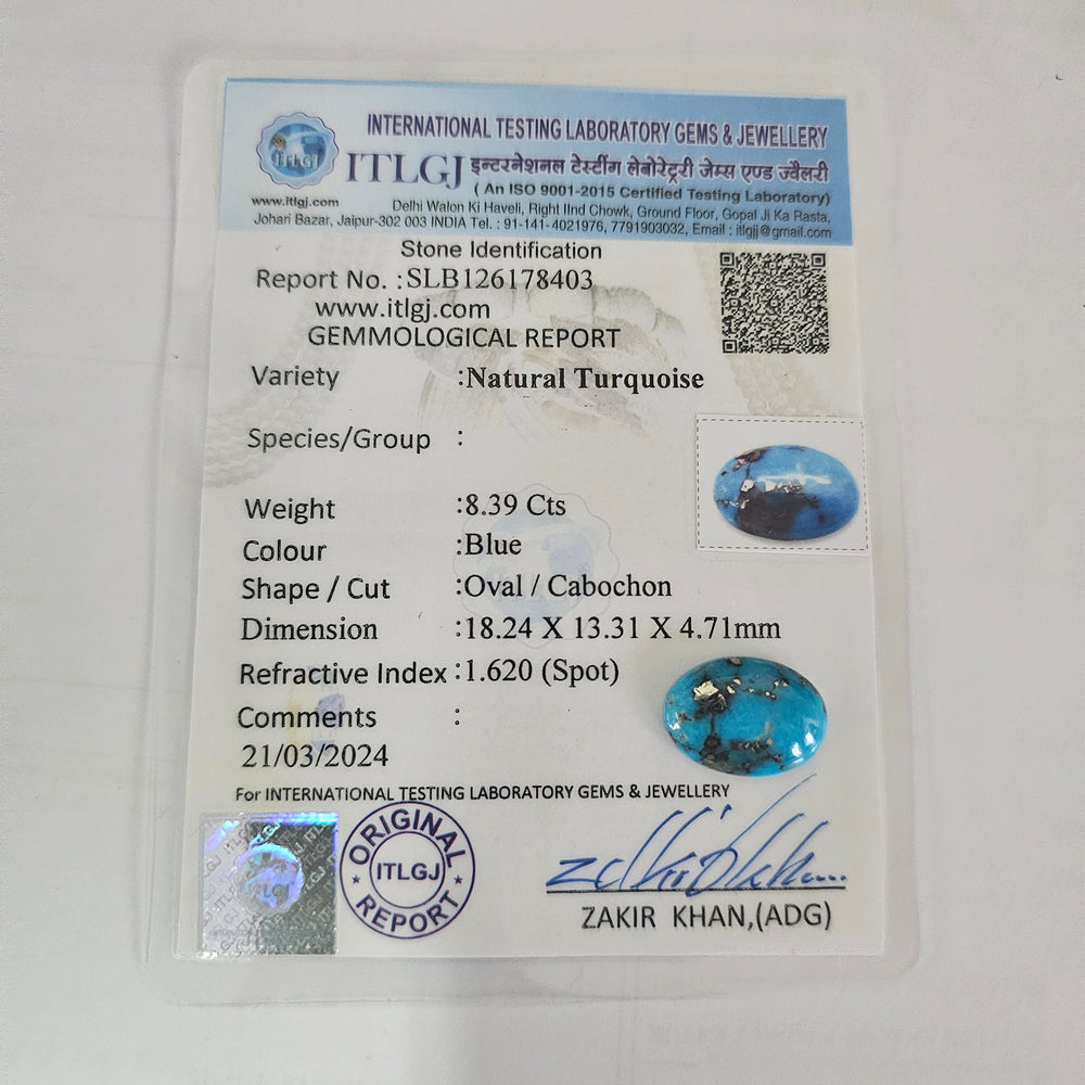 Irani Turquoise (Firoza) Oval 8.38 Cts (9.22 Ratti)