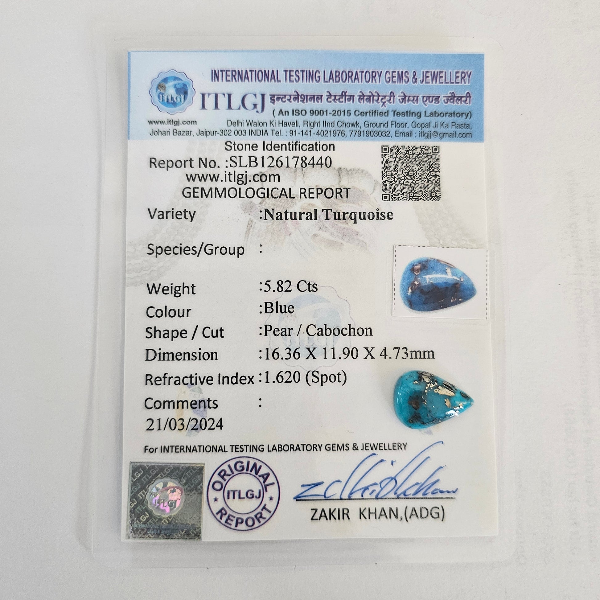 Irani Turquoise (Firoza) Oval 5.84 Cts (6.42 Ratti)