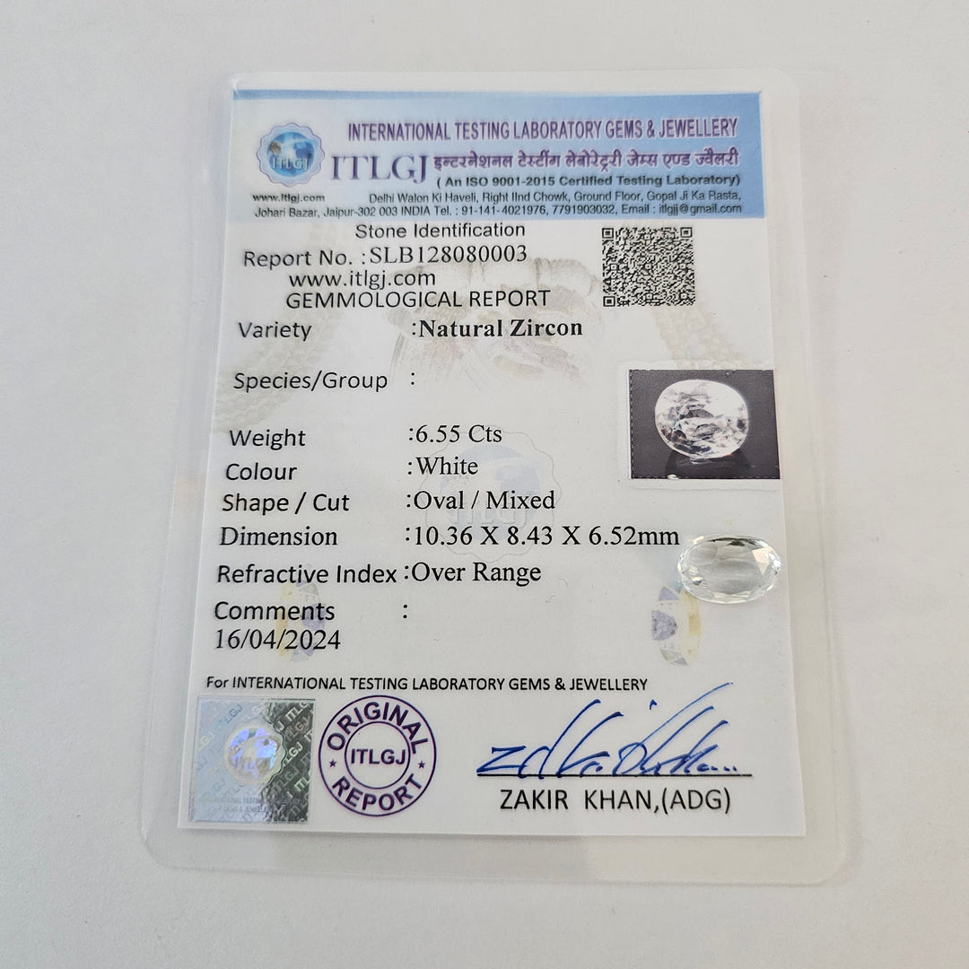 Certified White Zircon 6.55 Cts (7.21 Ratti)