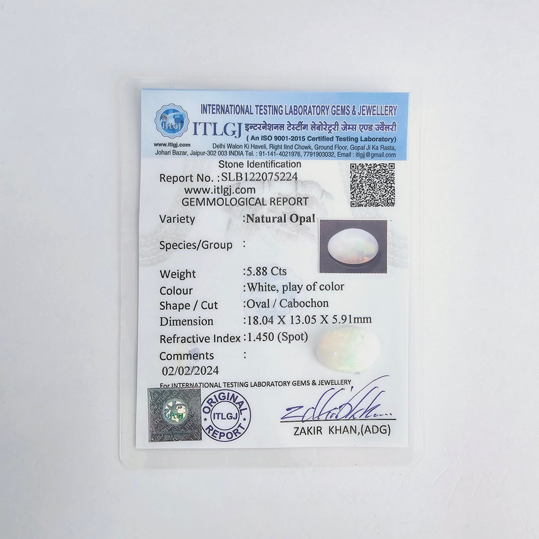 Certified Opal 5.60 Cts (6.16 Ratti)