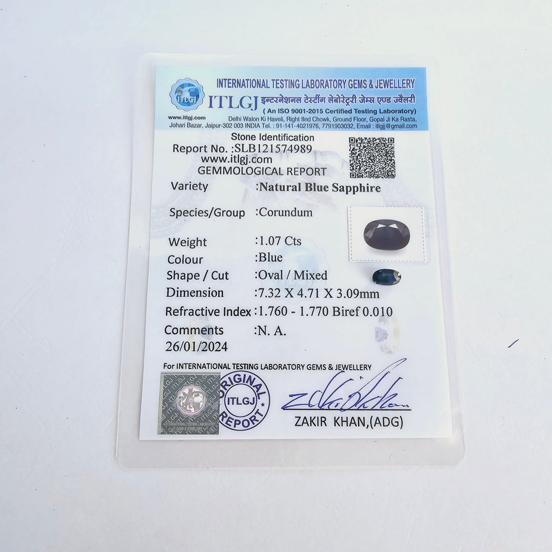 Certified Nigerian Blue Sapphire Oval 1.05 Carats