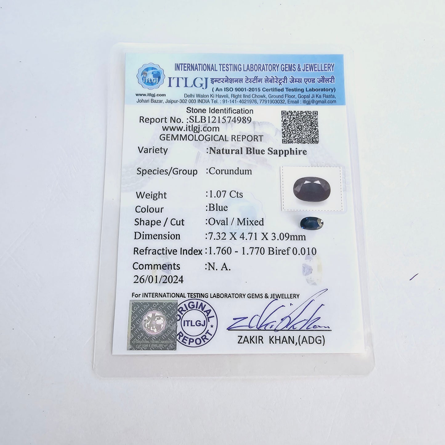 Certified Nigerian Blue Sapphire Oval 1.07 Carats