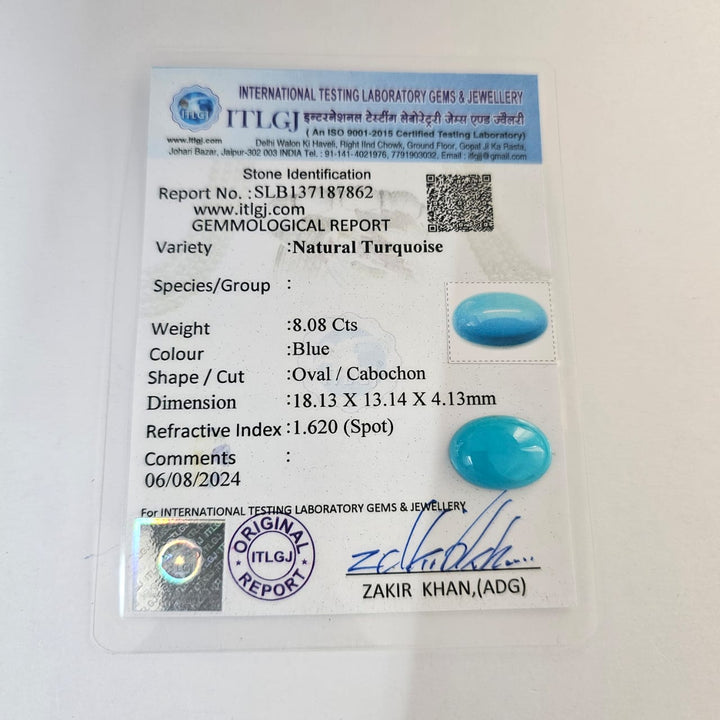 Certified Arizona Turquoise 8.08 Carats (8.88 Ratti) WBBV70-1