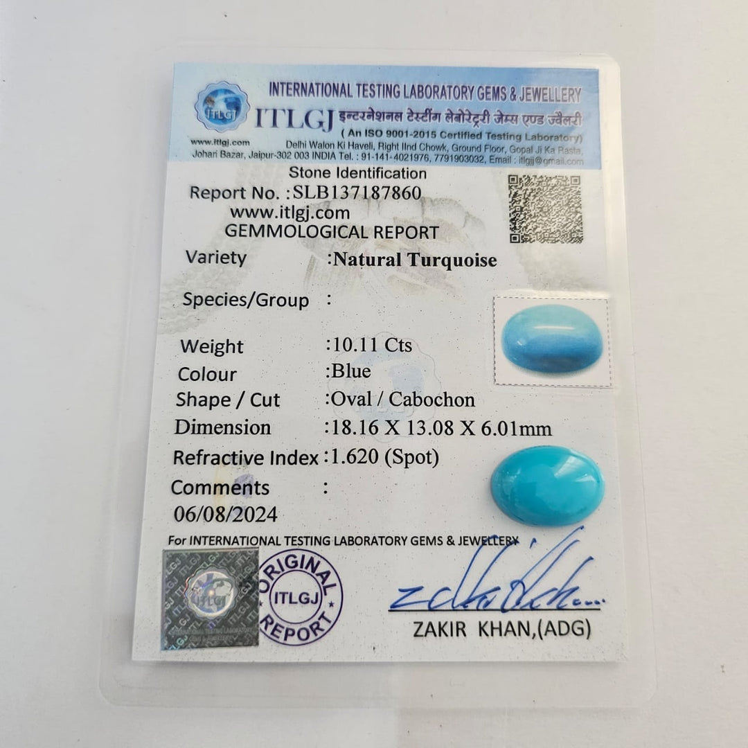 Certified Arizona Turquoise 10.11 Carats (11.12 Ratti) WBBV70-2