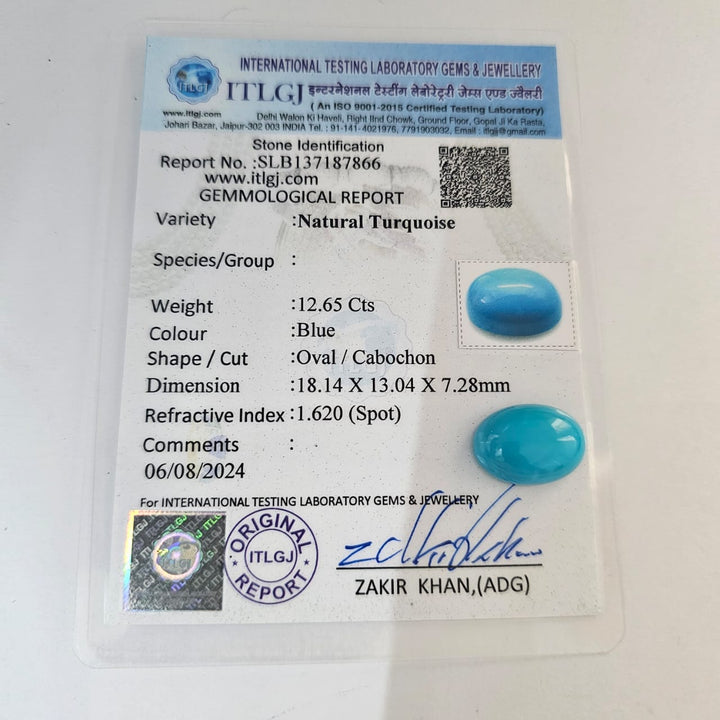 Certified Arizona Turquoise 12.65 Carats (13.91 Ratti) WBBV70-4