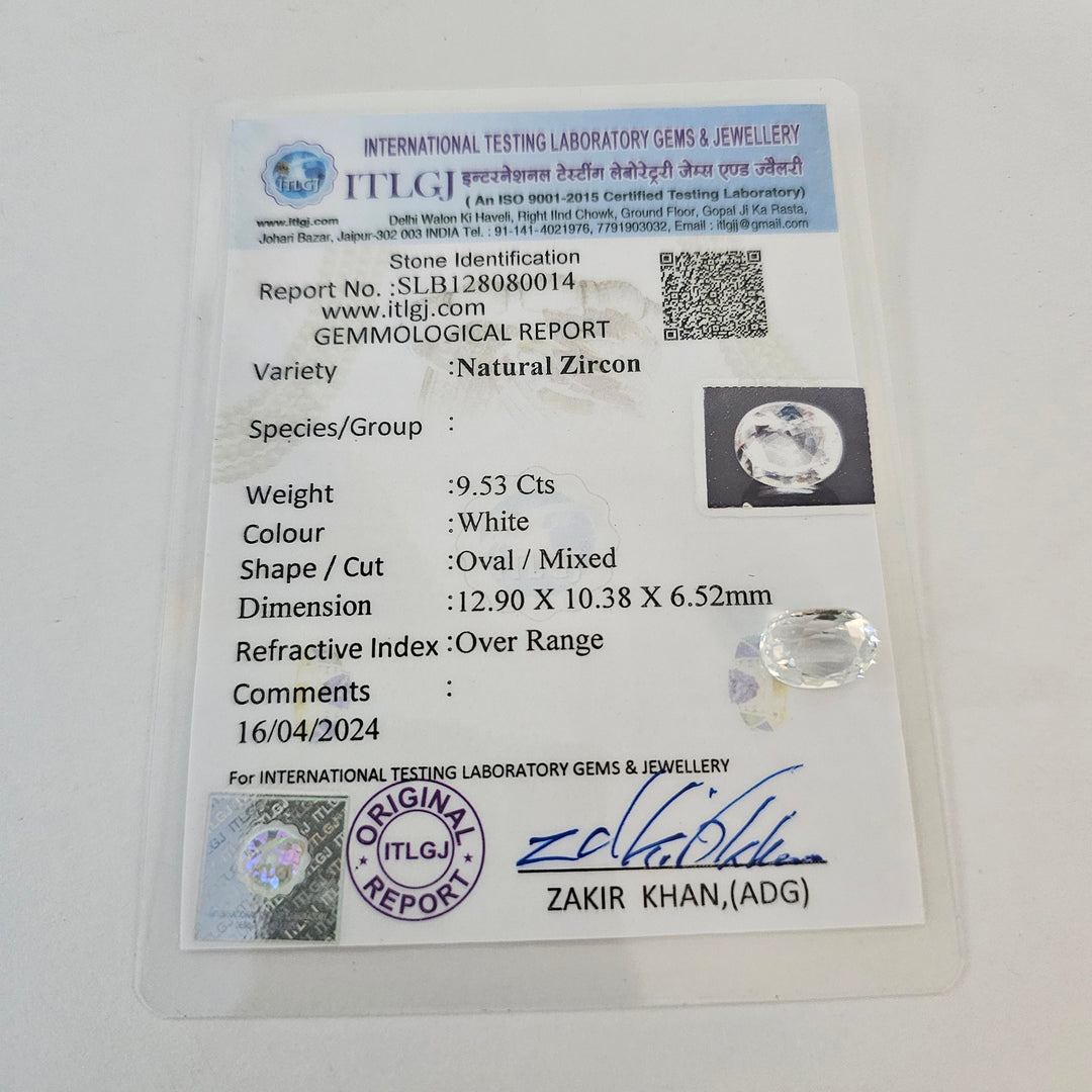 Certified White Zircon 9.52 Cts (10.47 Ratti)