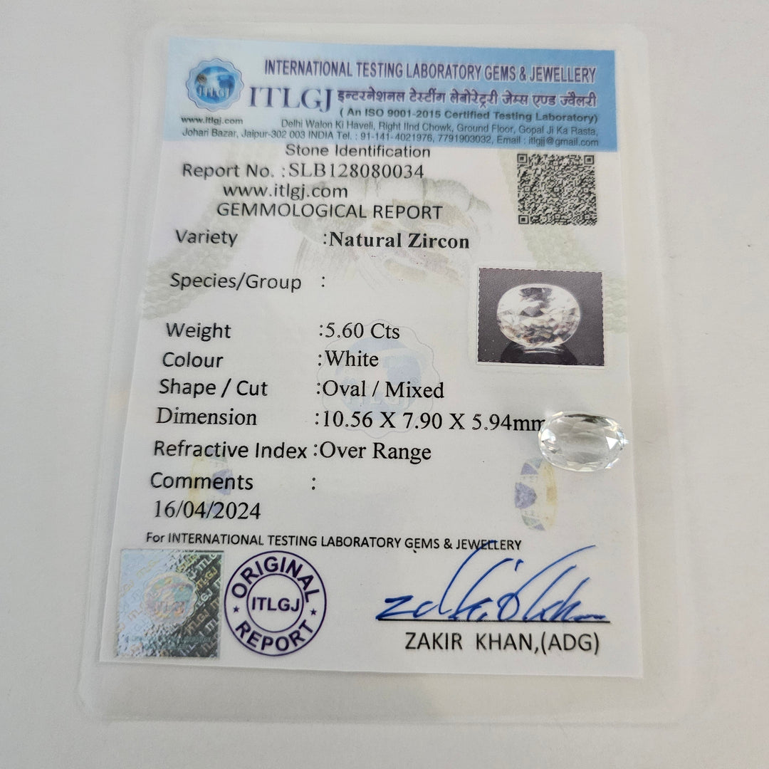 Certified White Zircon 5.60 Cts (6.16 Ratti)