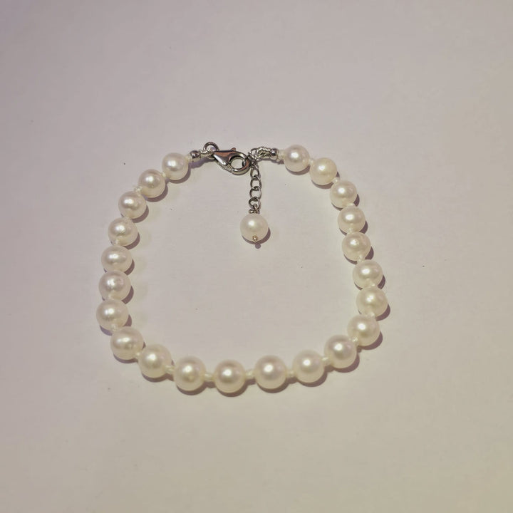 Freshwater White Pearl Bracelet 925 Sterling Silver | Knot Pearl Bracelets 6-7mm Round