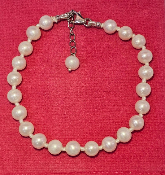 Freshwater White Pearl Bracelet 925 Sterling Silver | Knot Pearl Bracelets 6-7mm Round