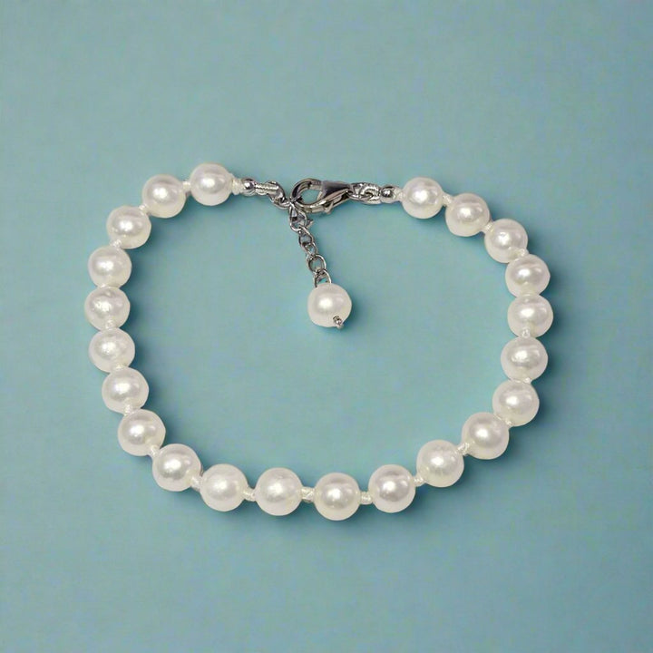 Freshwater White Pearl Bracelet 925 Sterling Silver | Knot Pearl Bracelets 6-7mm Round