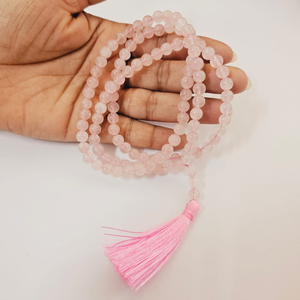 Certified Jain Japa Mala in Rose Quartz (108+3 Beads)