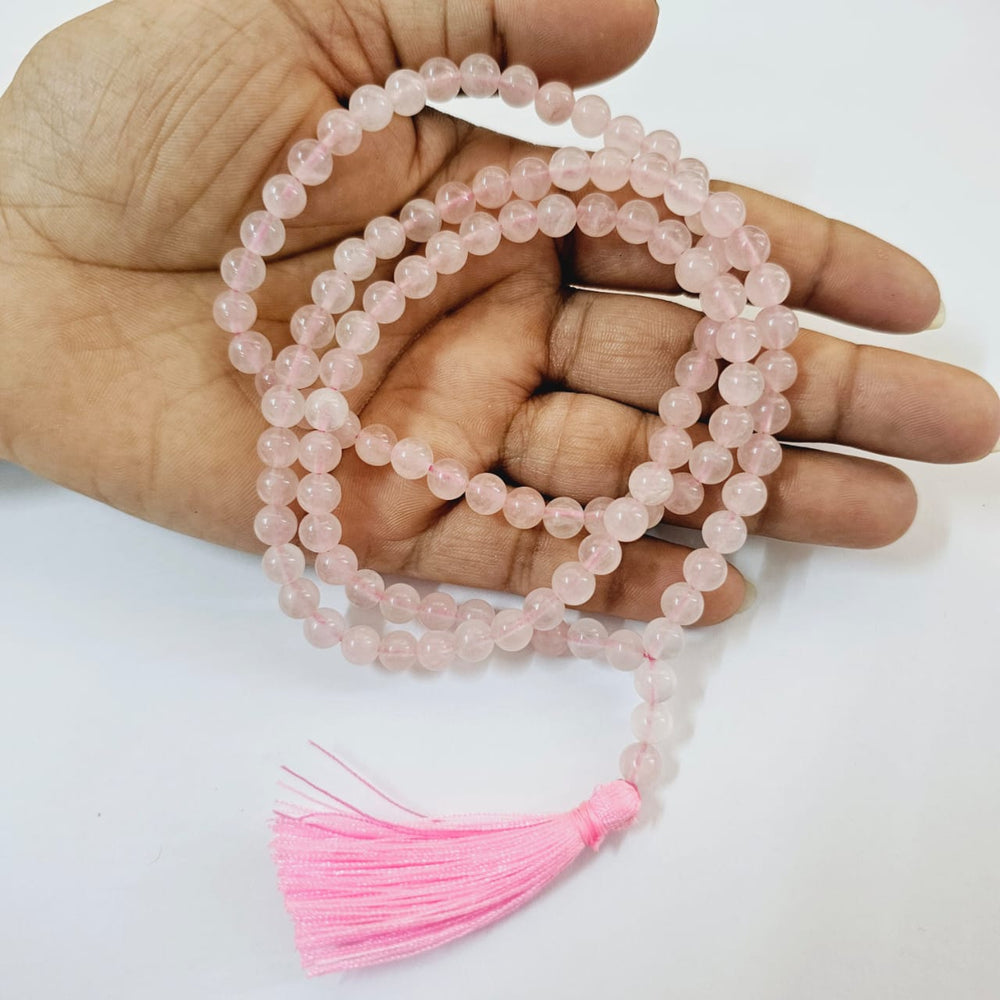 Certified Jain Japa Mala in Rose Quartz (108+3 Beads)