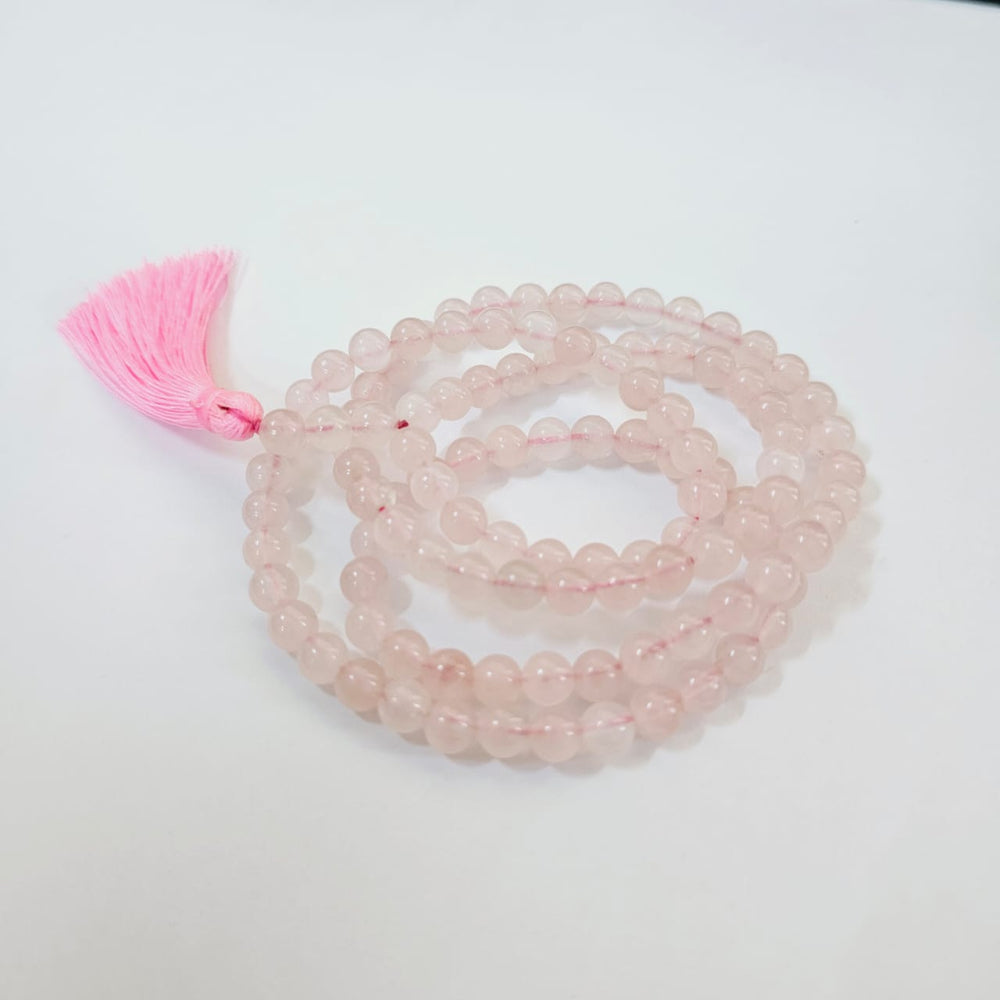 Certified Jain Japa Mala in Rose Quartz (108+3 Beads)