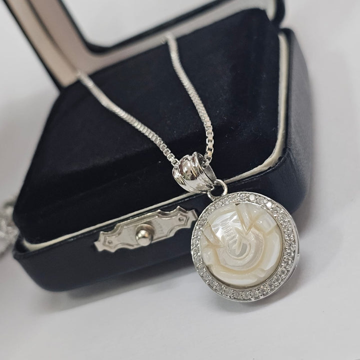 Ganesha Pearl Pendant | Fresh Water Pearl Zircon Pendent | 925 Sterling Silver Chain