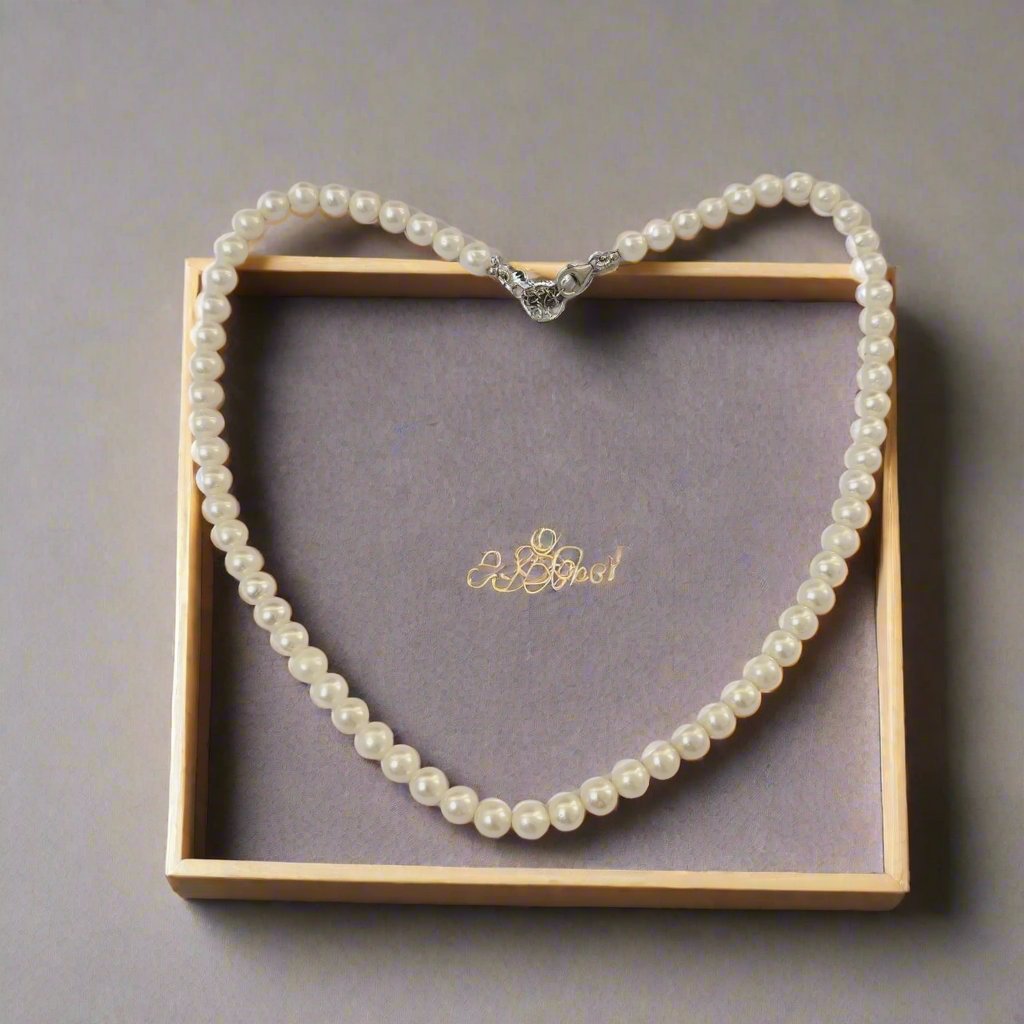 Fresh Water Pearl Necklace | 925 Sterling Silver Pearl Necklace | Round White Pearl