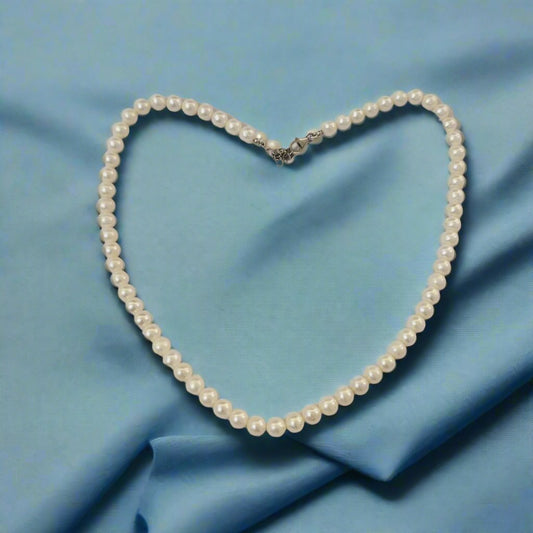 Fresh Water Pearl Necklace | 925 Sterling Silver Pearl Necklace | Round White Pearl