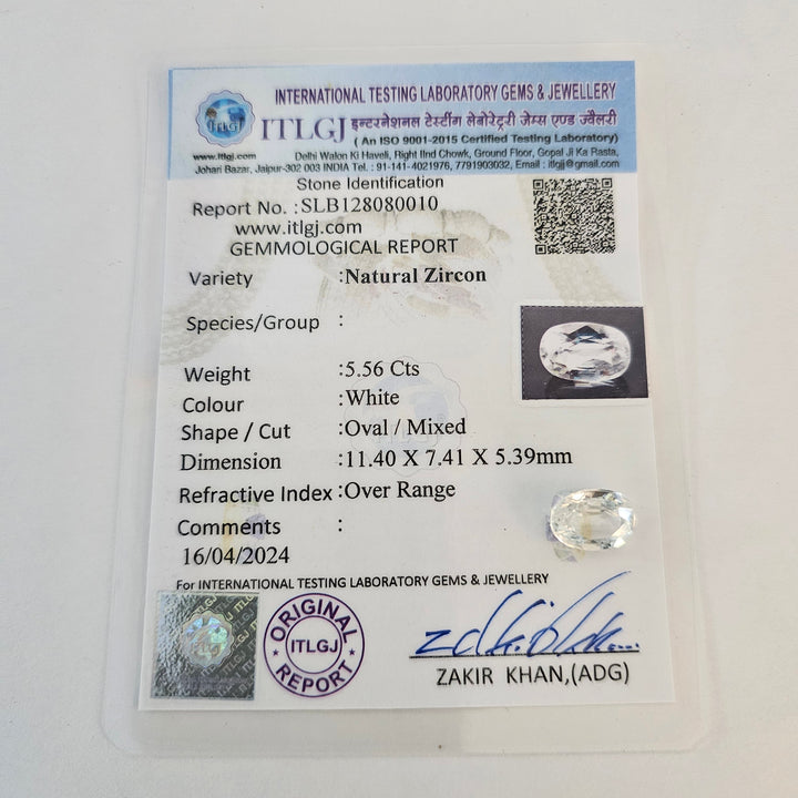 Certified White Zircon 5.55 Cts (6.11 Ratti) XEVW86