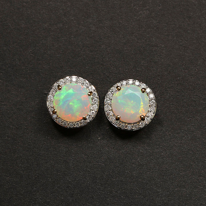 Timeless Opal and Diamond Earring Studs in 14k Gold(XQNK59)