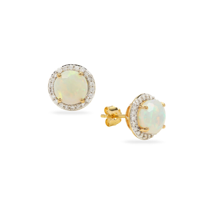 Timeless Opal and Diamond Earring Studs in 14k Gold(XQNK59)