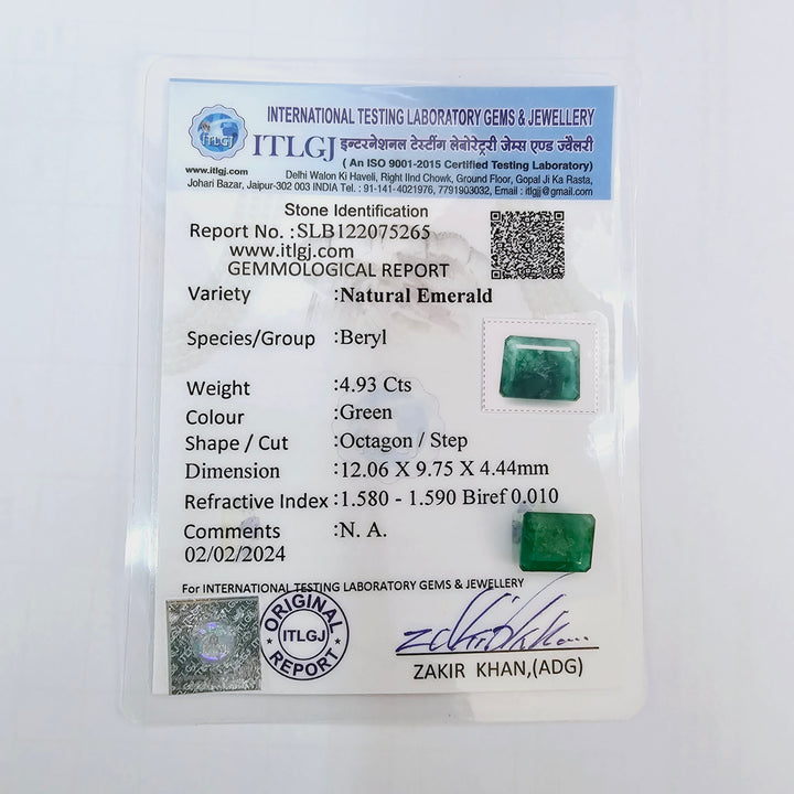 Certified Emerald (Panna)-4.90 Carats (5.39 Ratti) Zambia, SKU:XTCI24_Octa4.90