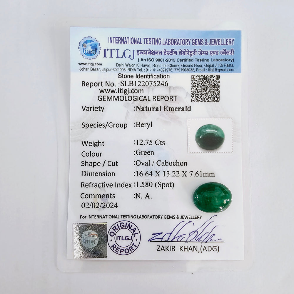 Certified Emerald (Panna) 12.80 Carats (14.08 Ratti) Zambian