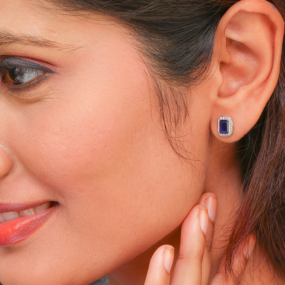Classic Gold Earring with Blue Sapphire and Diamond(YKNK14)