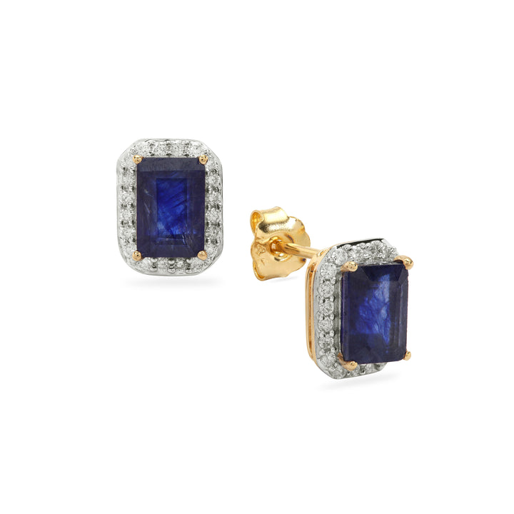 Classic Gold Earring with Blue Sapphire and Diamond(YKNK14)