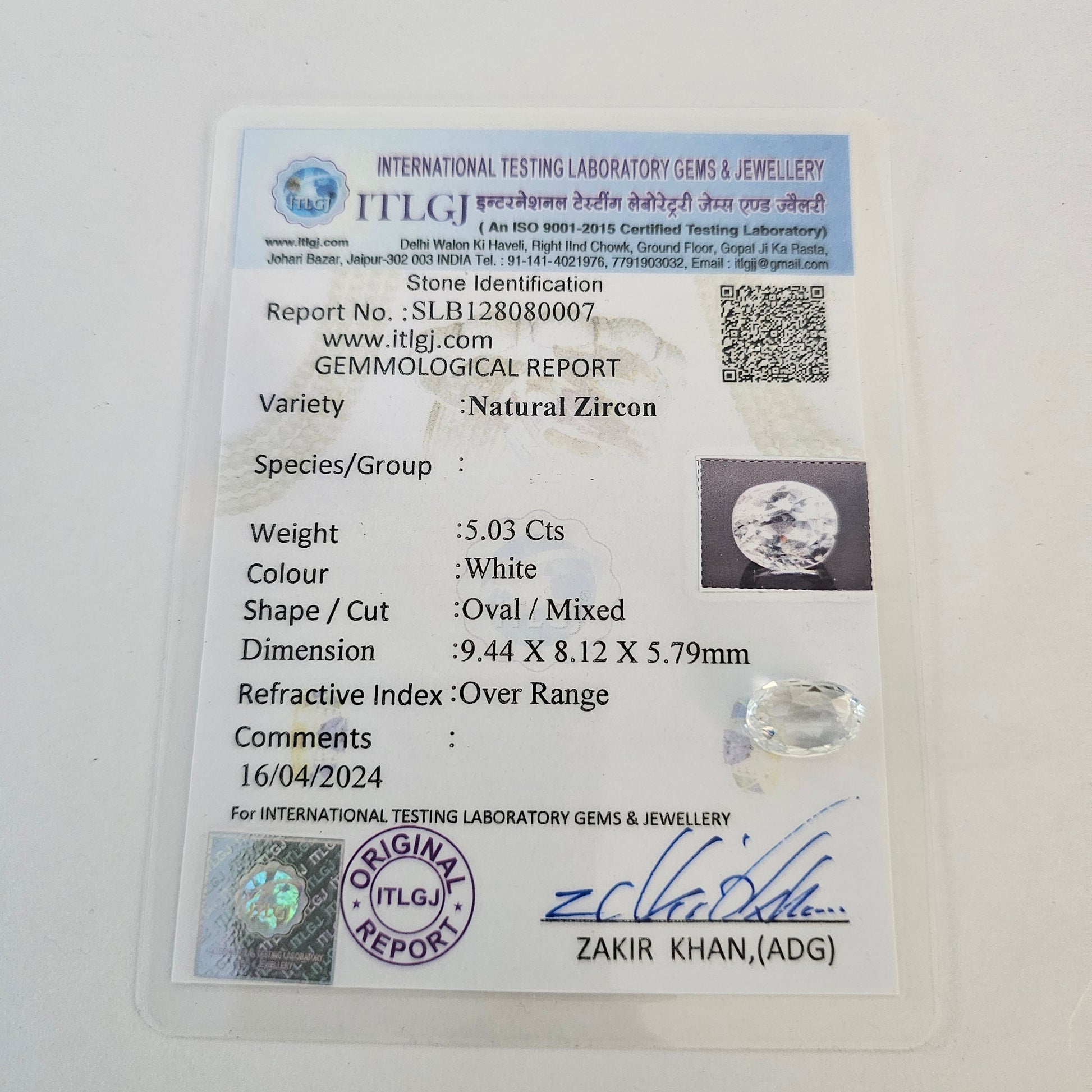 Certified White Zircon 5.03 Cts (5.53 Ratti) YMVW28