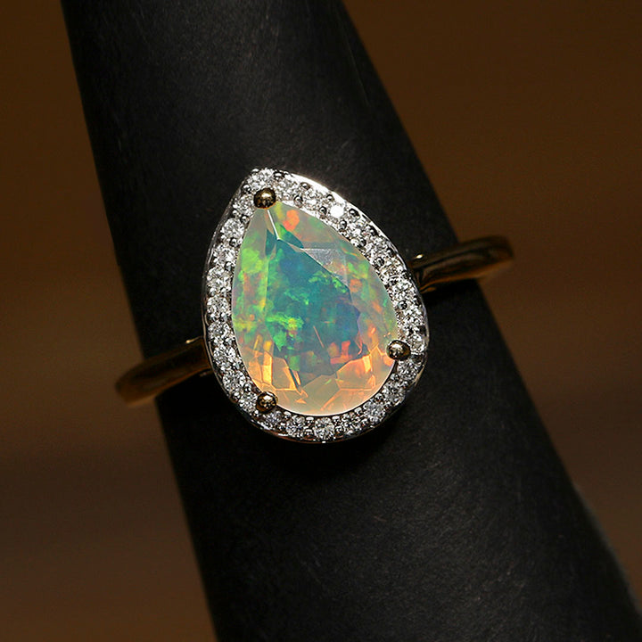 Fiery Opal and Diamond Ring in 14k Gold(ZCNK98)