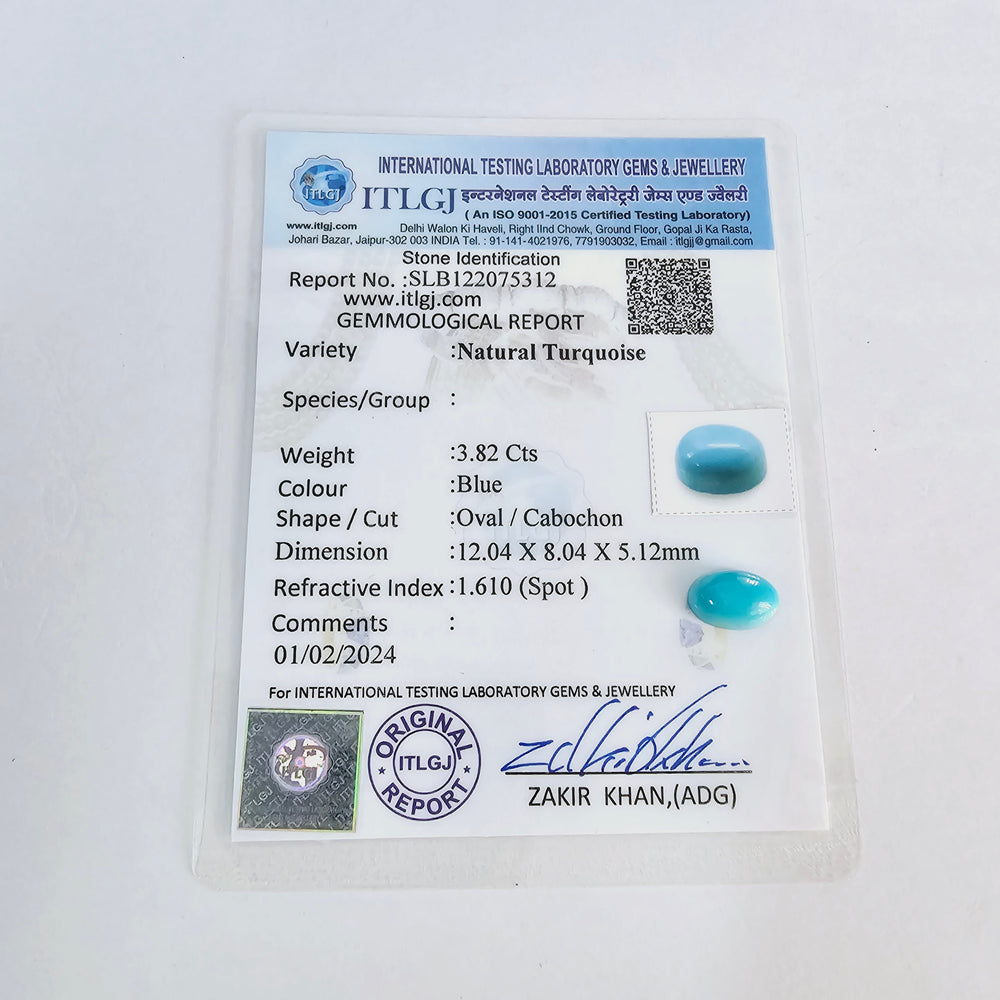 Certified Arizona Turquoise (Firoza) 3.80 Cts (4.18Ratti)