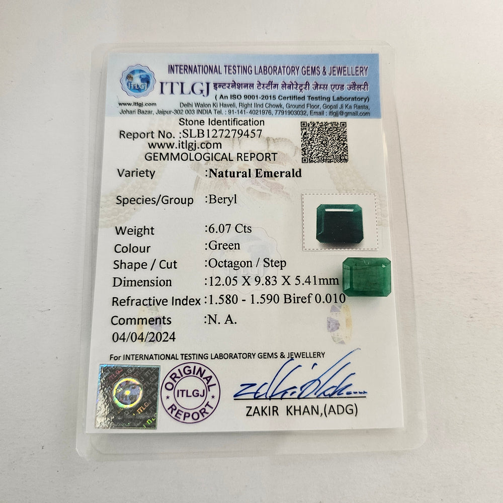 Certified Zambian Emerald (Panna) 6.05 Cts (6.66 Ratti) Zambia