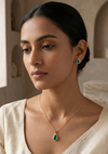 Diamond & Emerald Pendant Stud Earrings Set in 14K Gold – Minimal Elegance