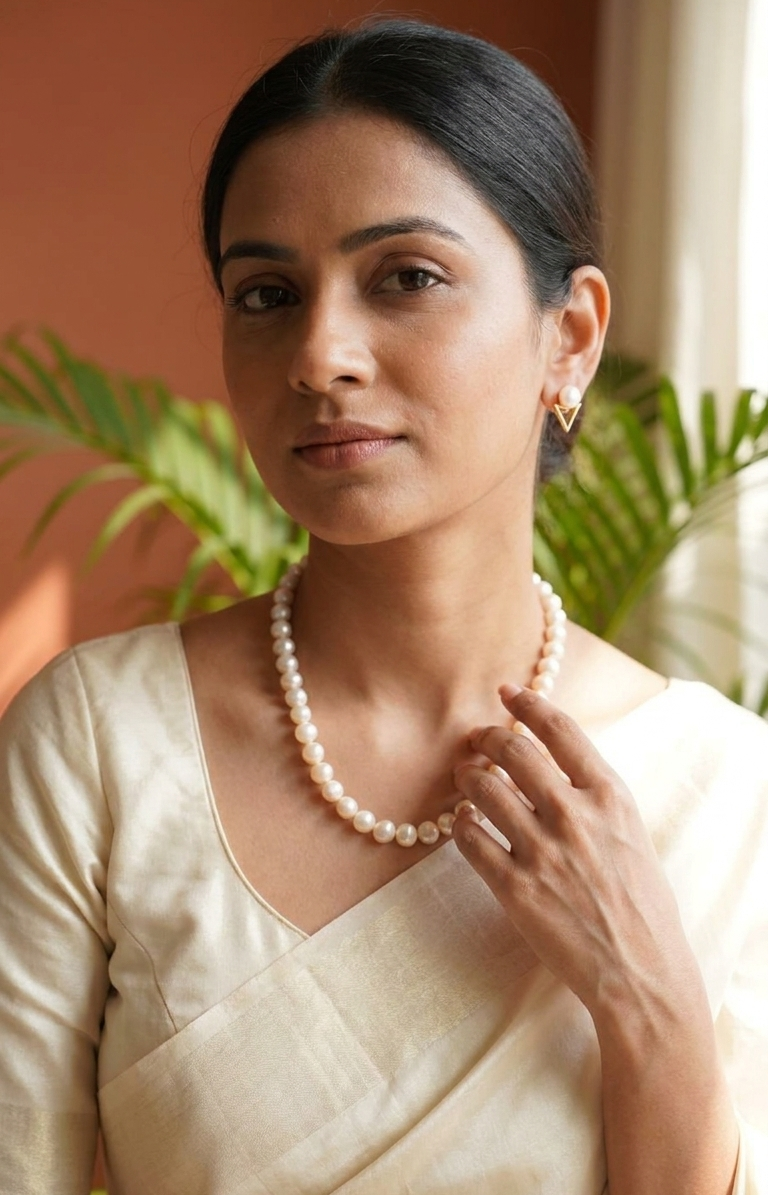White Pearl Pendant & Earrings Set in 18K Gold – Timeless Elegance