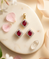 Ruby & Diamond Halo Jewellery Set in 14k Gold