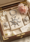 Jewelry box with starfish-shaped earrings and a card inside