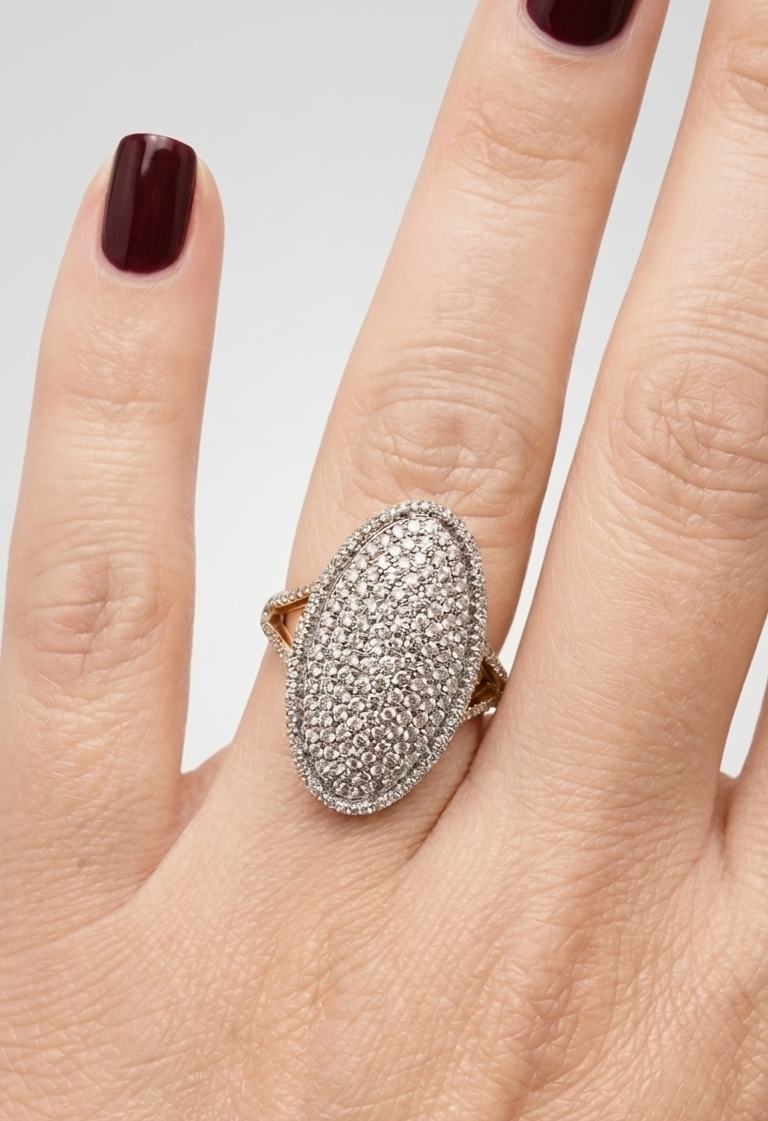 Oval Pave Diamond Statement Ring 14K Gold