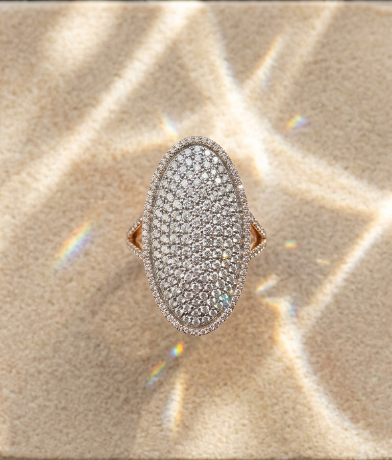 Oval Pave Diamond Statement Ring 14K Gold