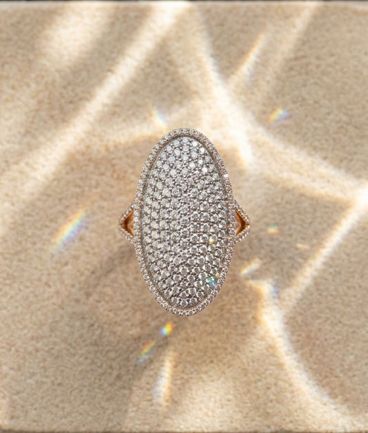 Oval Pave Diamond Statement Ring 14K Gold