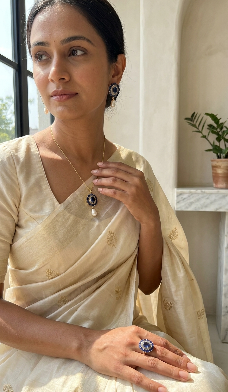 Royal Kyanite Pearl Set in 18K Gold