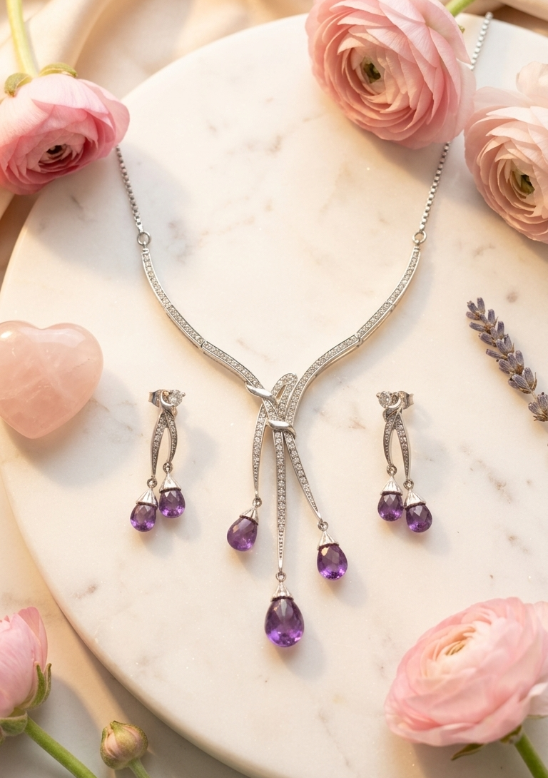 Orion Amethyst Drop Set in 18K White Gold
