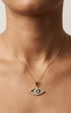 18K Gold Diamond & Sapphire Evil Eye Pendant