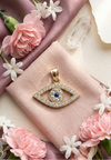 18K Gold Diamond & Sapphire Evil Eye Pendant
