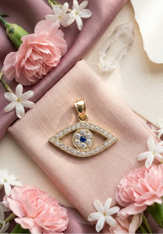 18K Gold Diamond & Sapphire Evil Eye Pendant